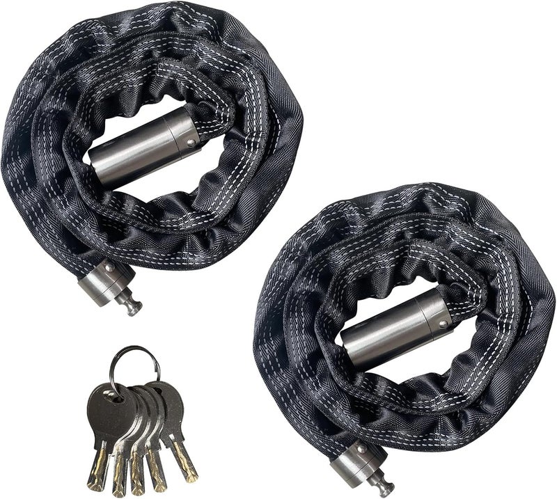 FIGODE 2 Pcs Stainless Steel Chain Locks with 6 Same Keys, Rustproof Lock and Chain, Marine Grade Lock for Bike, Moto, Scooter, Boat, Truck and Door. Anti-Theft – 110 CM Long Chain - Image 1